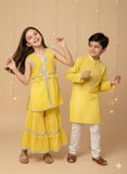 Cotton emb kurta with mulmul cotton sharara