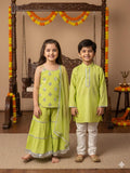 Cotton lurex kurta with faux mirror lace paired with glaze cotton pyjama