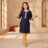 Viscose Lurex Kurta paired with  Glaze Cotton Pyjama. Detailed with Multicolor Mirror Lace