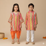 Handloom cotton kurtawith mirror lace embellishment  with Dhoti Pants