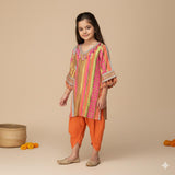 Handloom cotton kurtawith mirror lace embellishment  with Dhoti Pants