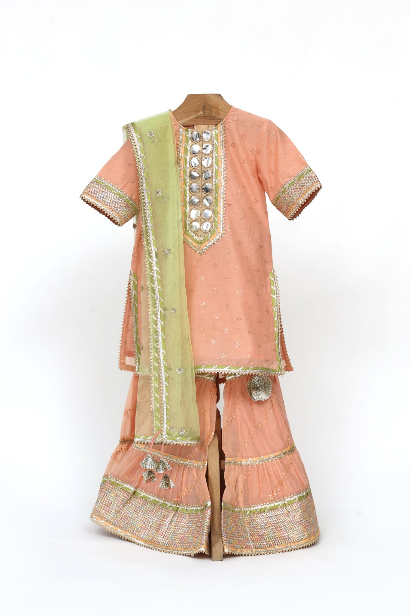 Silk Chanderi Kurta And Sharara With Gota Detailing And Net Dupatta