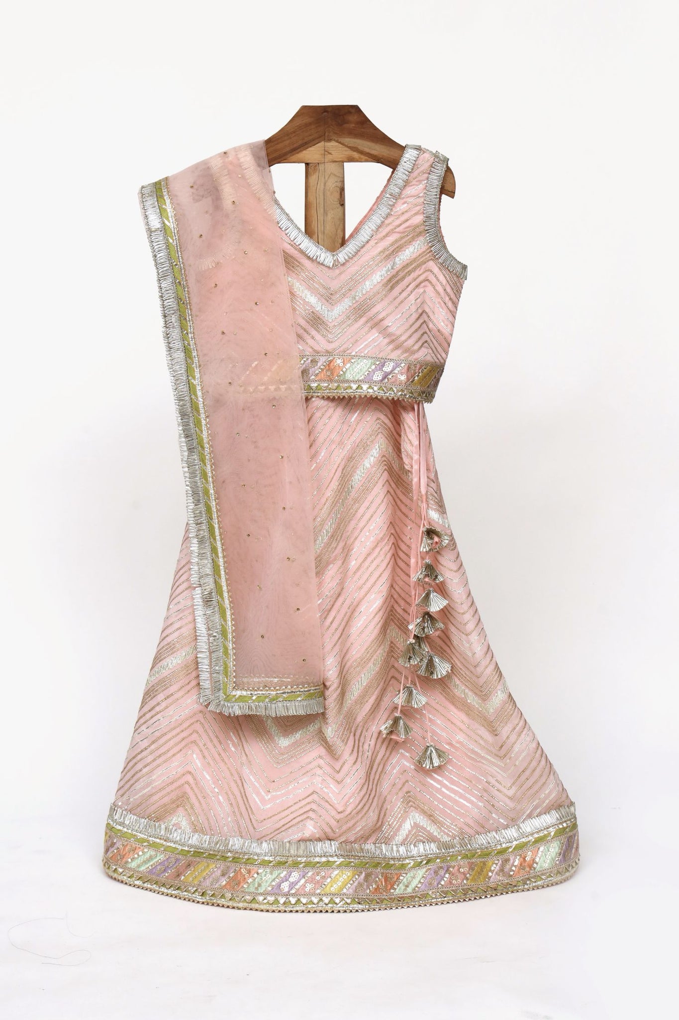 Chinon Blouse And Lehenga With Gota Detailing And Net Dupatta