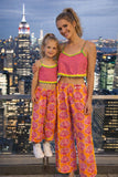 Cotton plain crop top with floral pants. Detailed with Lace trimmings.