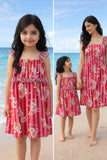 Printed cotton sleeveless dress. Detailed with frils on shoulder and waist