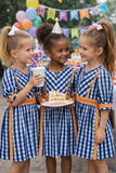 3/4th Sleeves Cotton dress detailed with an orange lace