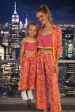 Cotton plain crop top with floral pants and Jacket/Shrug. Detailed with Lace trimmings.