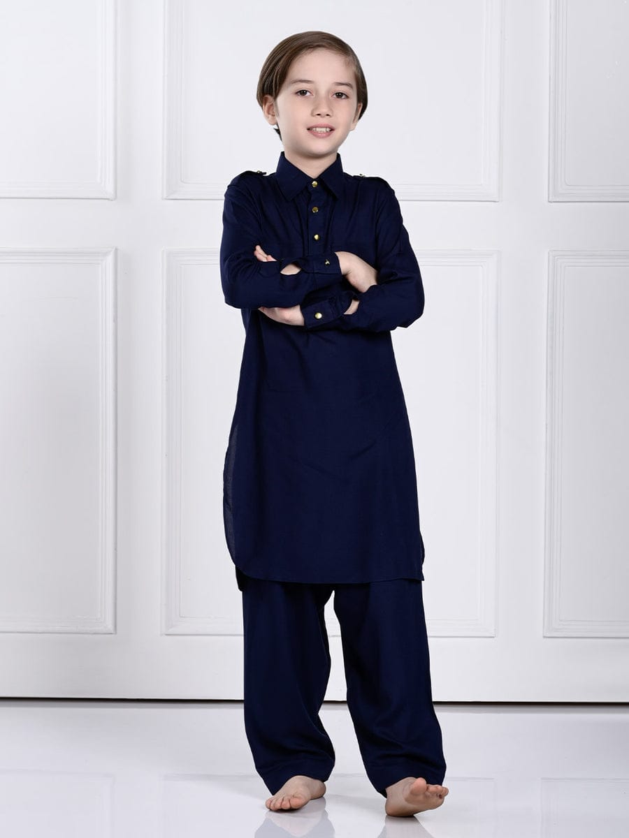 Neel Navy Blue Pathani Kurta Pajama Set