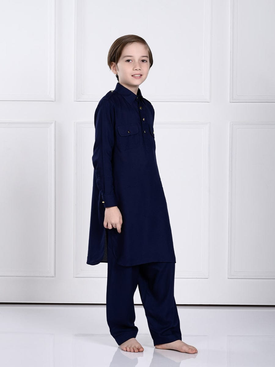 Neel Navy Blue Pathani Kurta Pajama Set