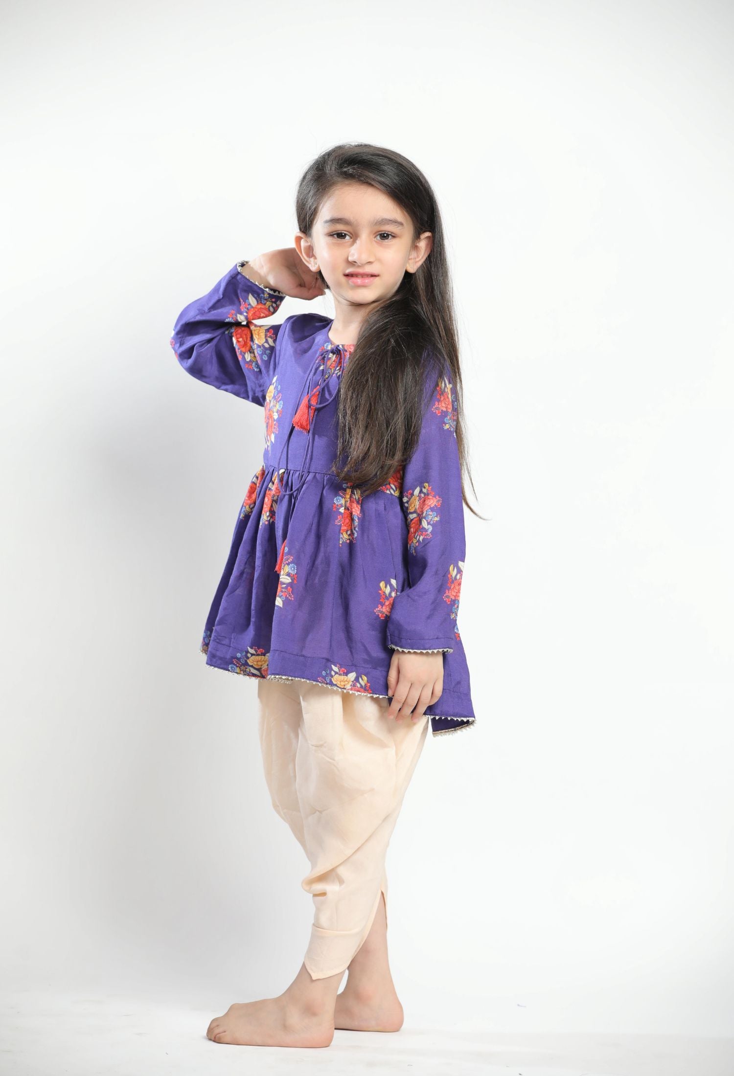 Purple Big Floral Gathered Kurta Set