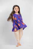 Purple Big Floral Gathered Kurta Set