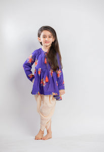 Purple Big Floral Gathered Kurta Set