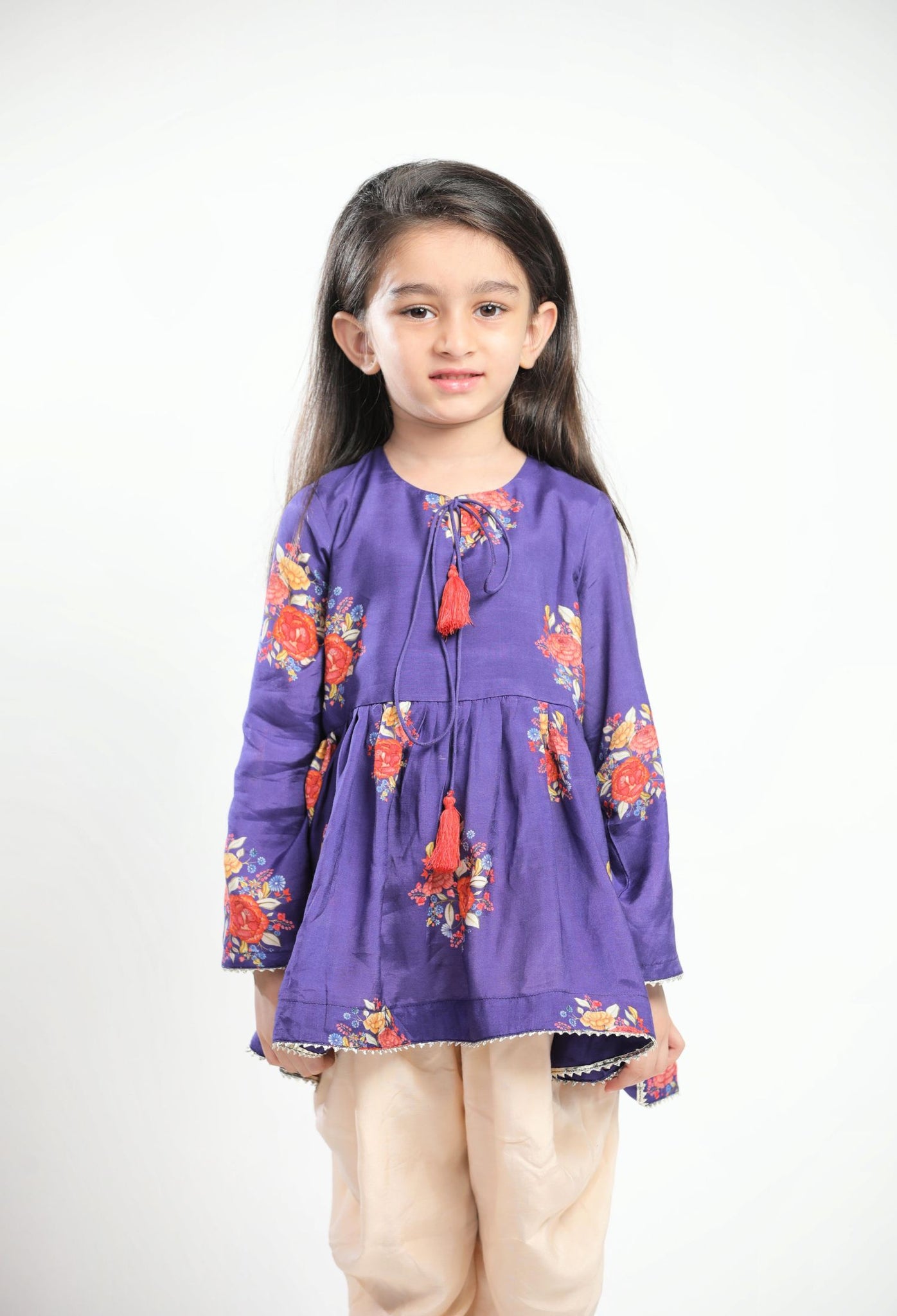 Purple Big Floral Gathered Kurta Set