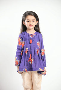 Purple Big Floral Gathered Kurta Set