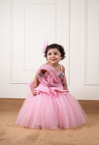 Pink Sequins Draped Butterfly Gown