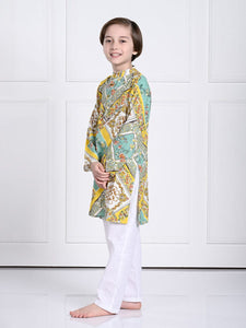 Riaan Yellow And Green Kurta Pajama Set