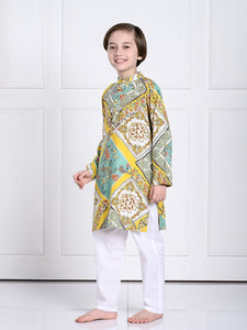 Riaan Yellow And Green Kurta Pajama Set