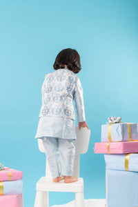 Blue Embroidered Jacket With Blue Kurta And Pyjama