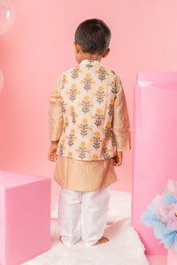 Embroidered Beige Jacket With Beige Kurta And Pyjama