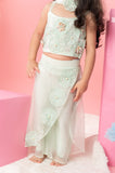 Flower Embroidered Sea Green Crop Top With Layered Palazzo