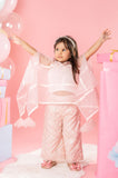 Flarry Organza Cape With Crop Top And Embroidered Pants