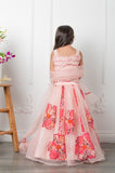 Square Neck Pink Top And Floral Applique Embroidered Lehenga