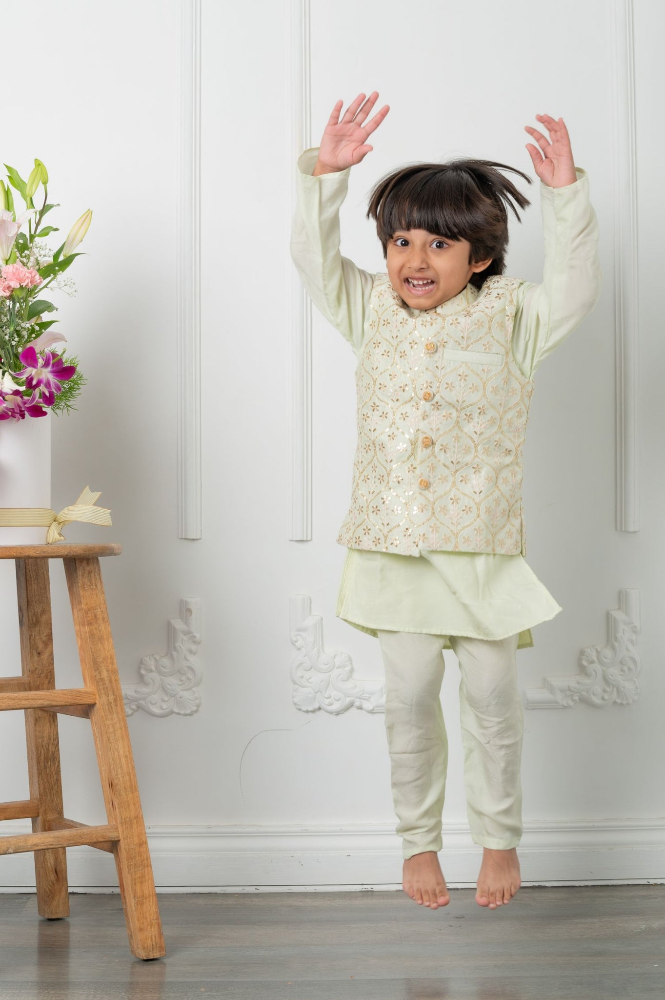 Sequin Work Embroidered Jacket With Kurta And Pyjama