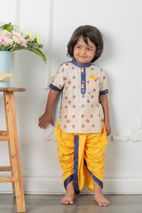 Chanderi Block Print Kurta With Yellow Dhoti