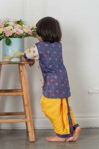 Chanderi Block Print Kurta With Yellow Dhoti