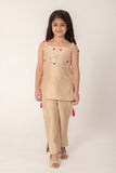 STRAPY SUIT IN GOLDEN BEIGE COLOUR WITH HAND WORK