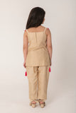 STRAPY SUIT IN GOLDEN BEIGE COLOUR WITH HAND WORK