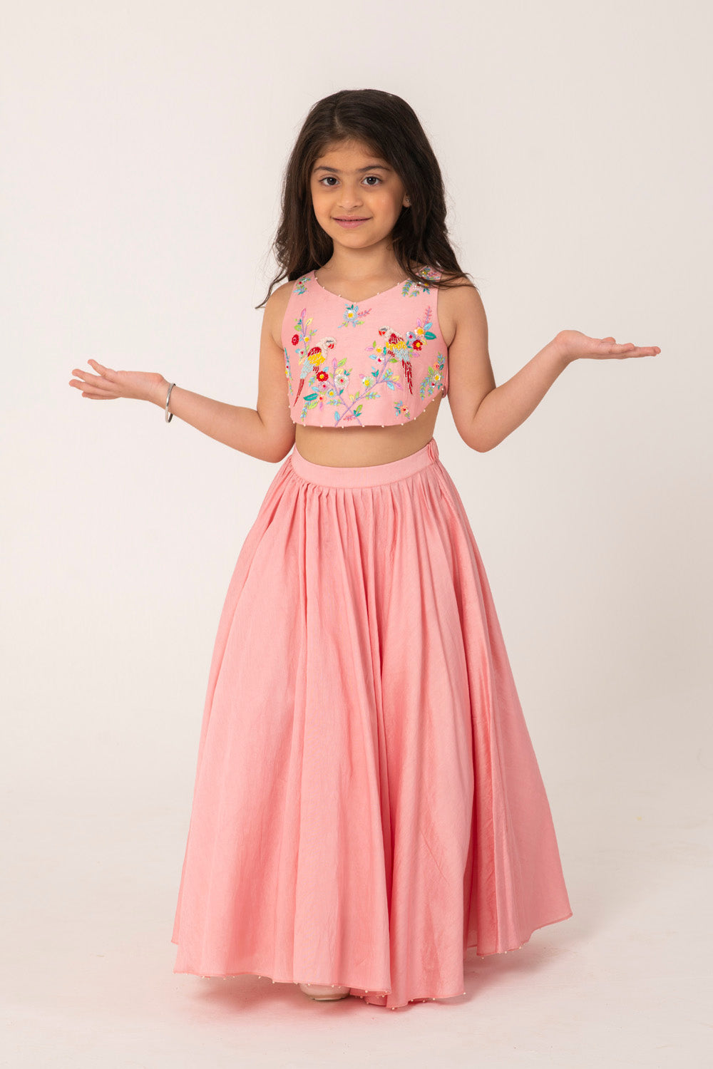 COREL COLOUR LEHENGA SET WITH PARROT EMBROIDERY