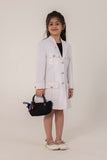 WHITE FORMAL BLAZER DRESS WITH EMBELLISHED BUTTONS