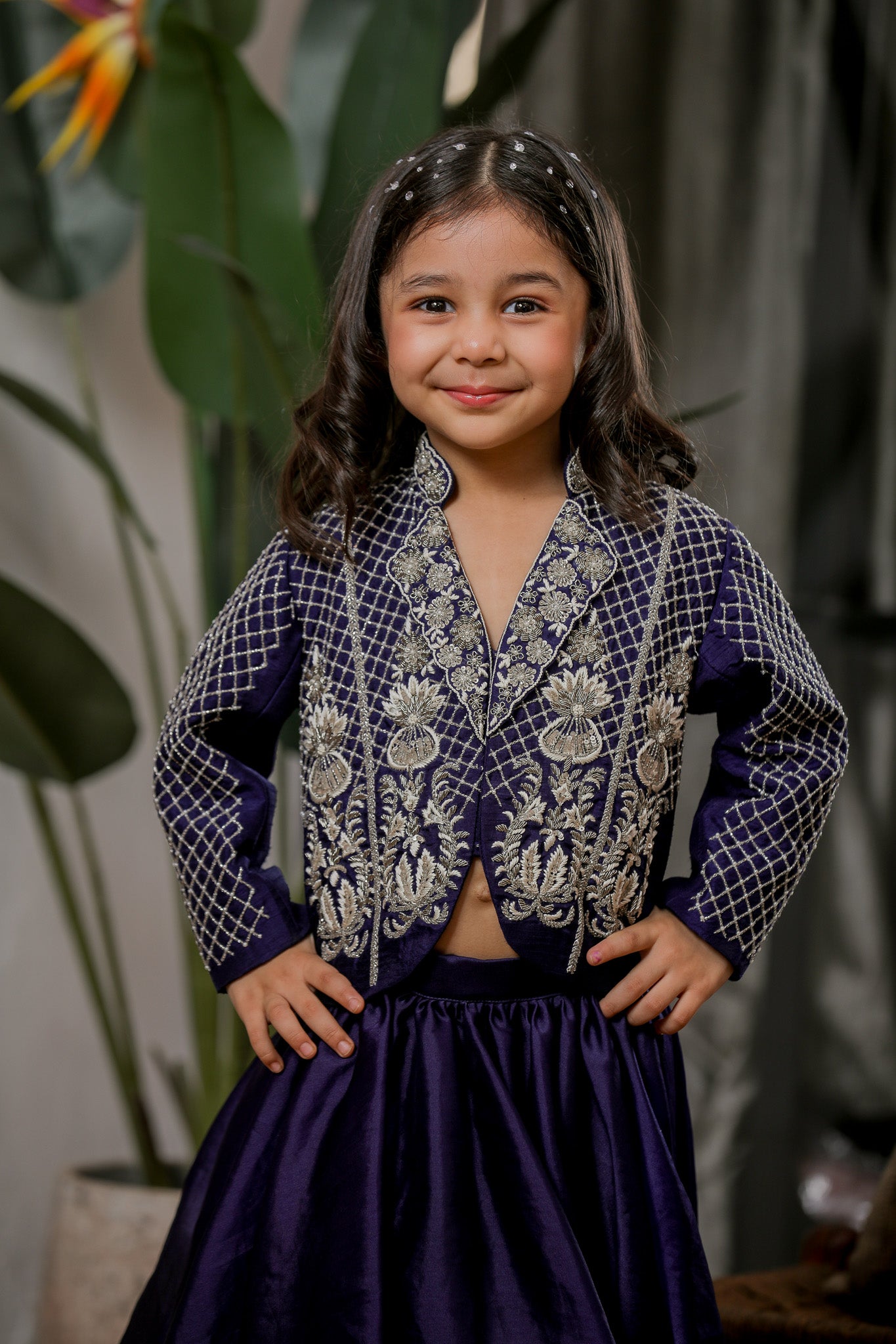 BLUE HAND EMBROIDERED JACKET LEHANGA SET