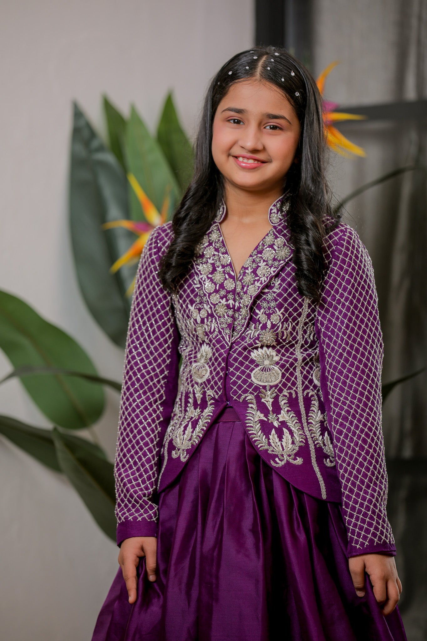 PURPLE HAND EMBROIDERED JACKET LEHANGA SET