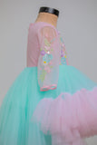 PINK BLUE HIGH LOW DRESS