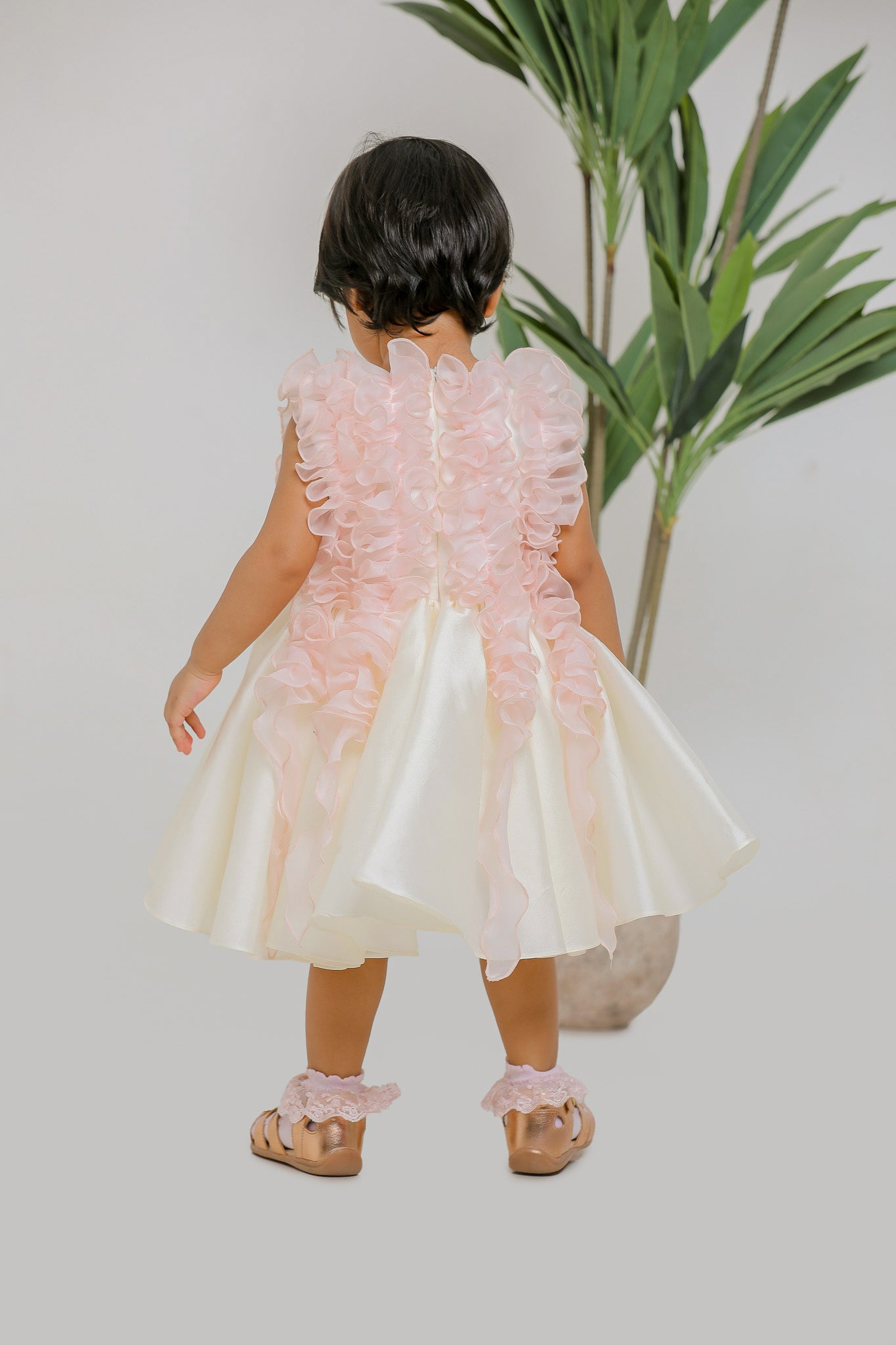WHITE PINK RUCHED DRESS