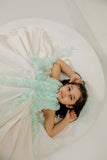 WHITE BLUE RUCHED DRESS