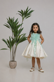 WHITE BLUE RUCHED DRESS