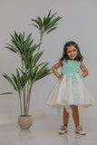 WHITE BLUE RUCHED DRESS