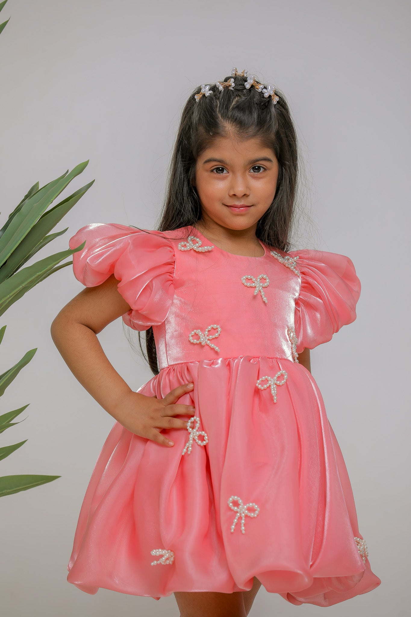 PEACH PEARL BOW DRESS