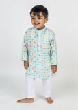 Blue Geometric Jaal Printed Kurta