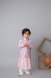 Pink floral applique bandhgala and kurta set