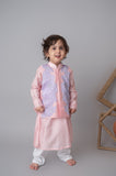 Pink floral applique bandhgala and kurta set