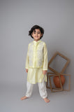 Lemon floral applique bandhgala and kurta set
