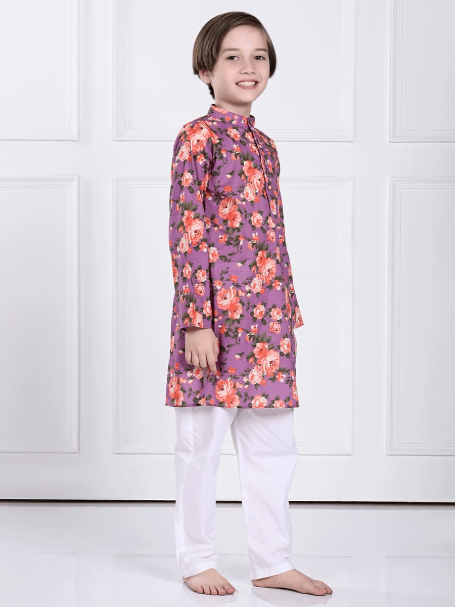 Sam Purple Floral Kurta Pajama Set