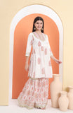 Block Printed Kurta and Sharara paired with soft net dupatta