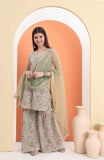 Embroidered Georgette  Kurta and Sharara paired with Soft Net Dupatta