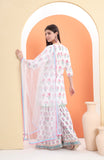 Block Printed Kurta and Sharara paired with soft net dupatta