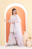 Block Printed Kurta and Sharara paired with soft net dupatta